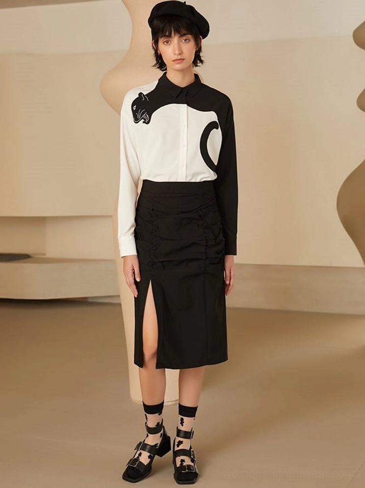 Graphic black and white panther blouse product image with a feminine streetwear aesthetic