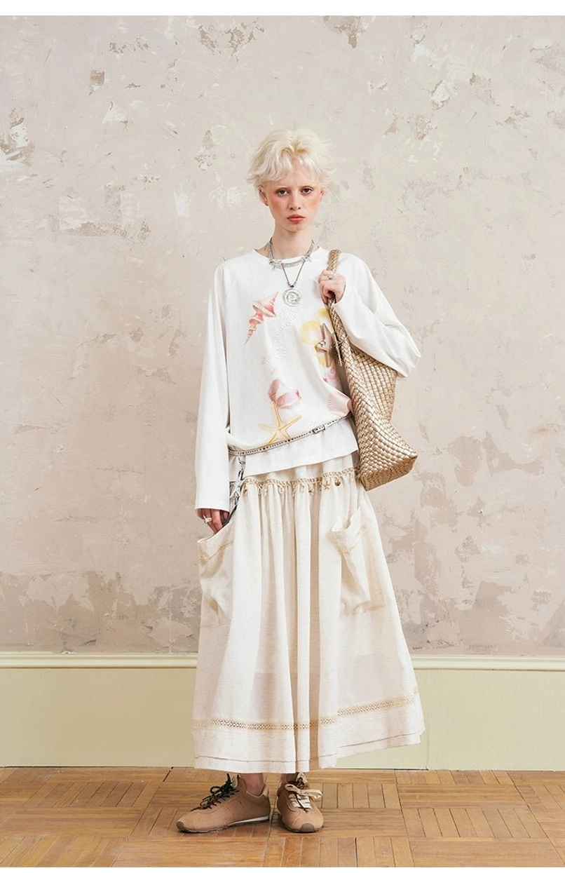 Off-white floral printed sweatshirt with high-waisted midi skirt - relaxed streetwear silhouette front view