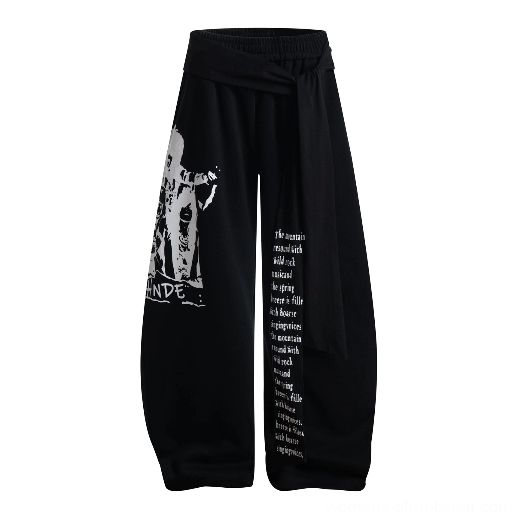 Black graphic wrap panel ultra wide leg streetwear sweatpants product color view