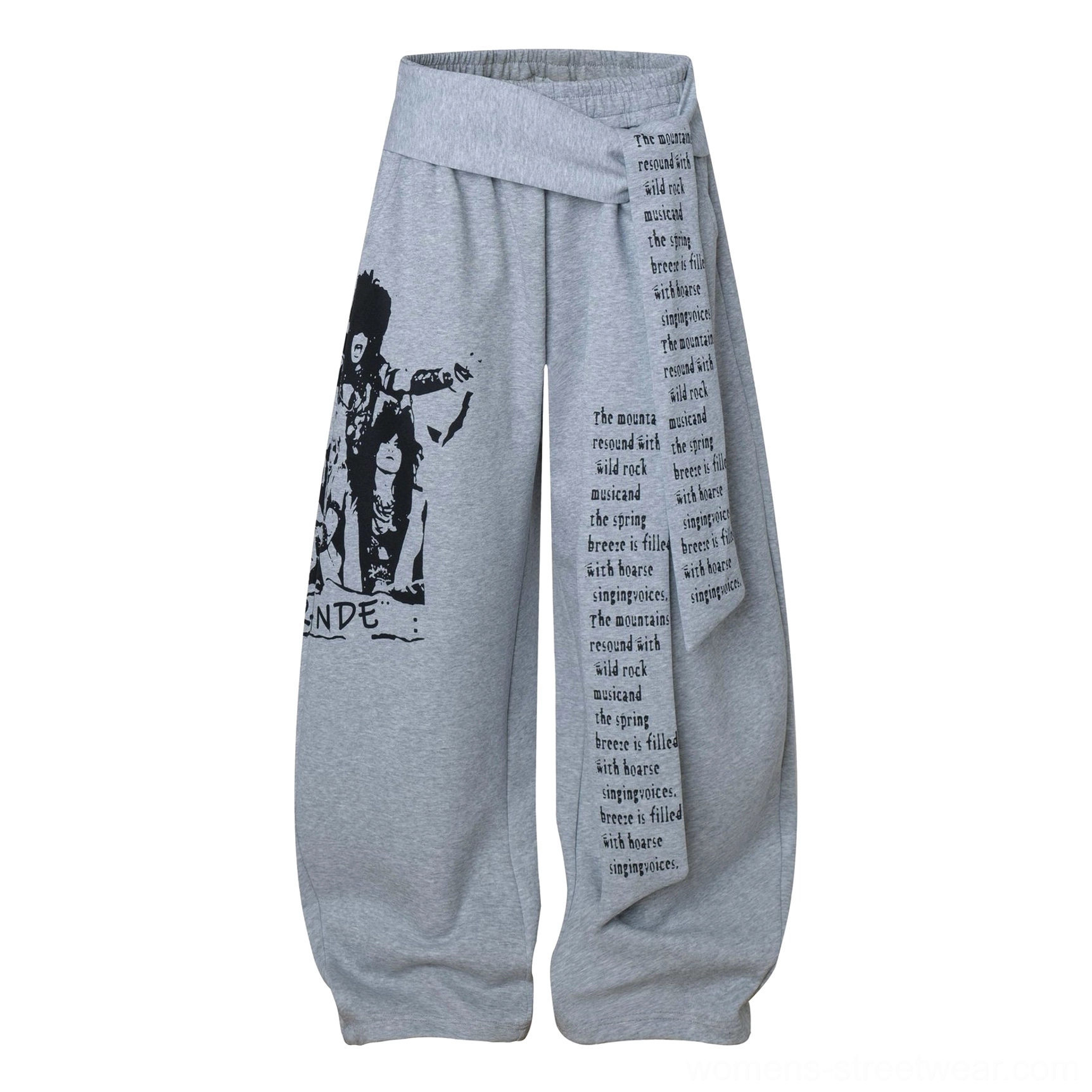 Gray graphic wrap panel ultra wide leg streetwear sweatpants product color view