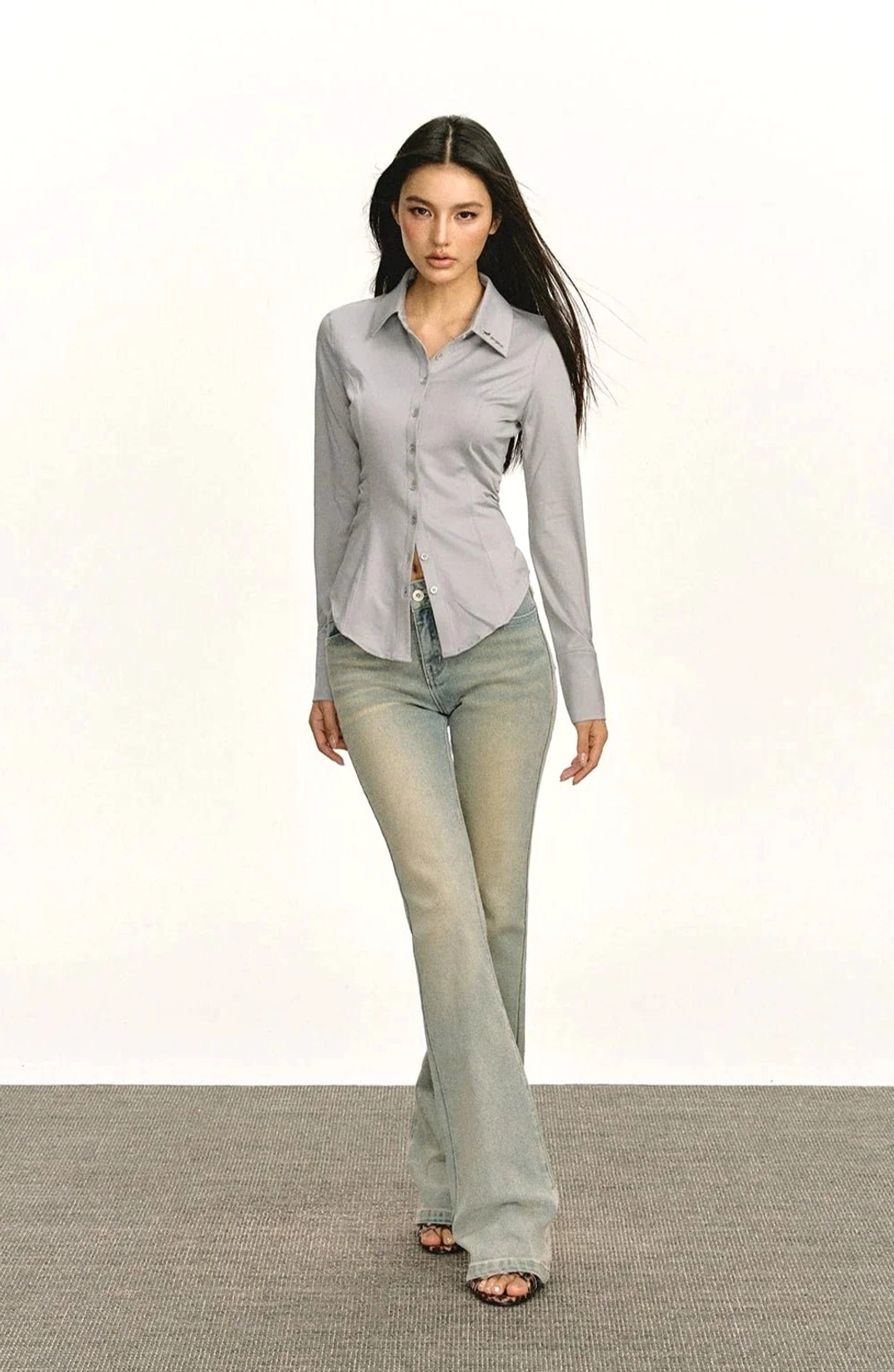 Gray long-sleeve fitted shirt product image for office and smart casual outfits