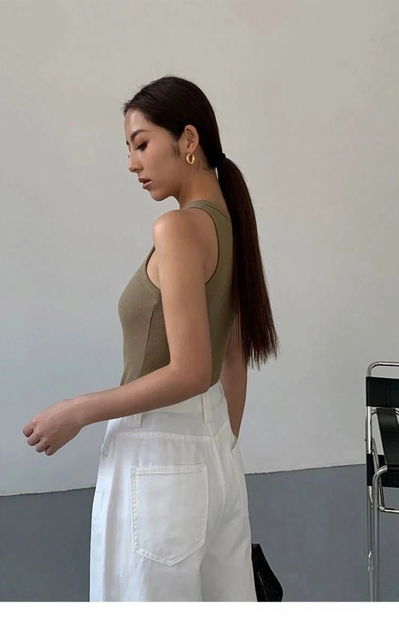 Gray ribbed knit tank top detail view highlighting fabric quality and neutral aesthetic appeal