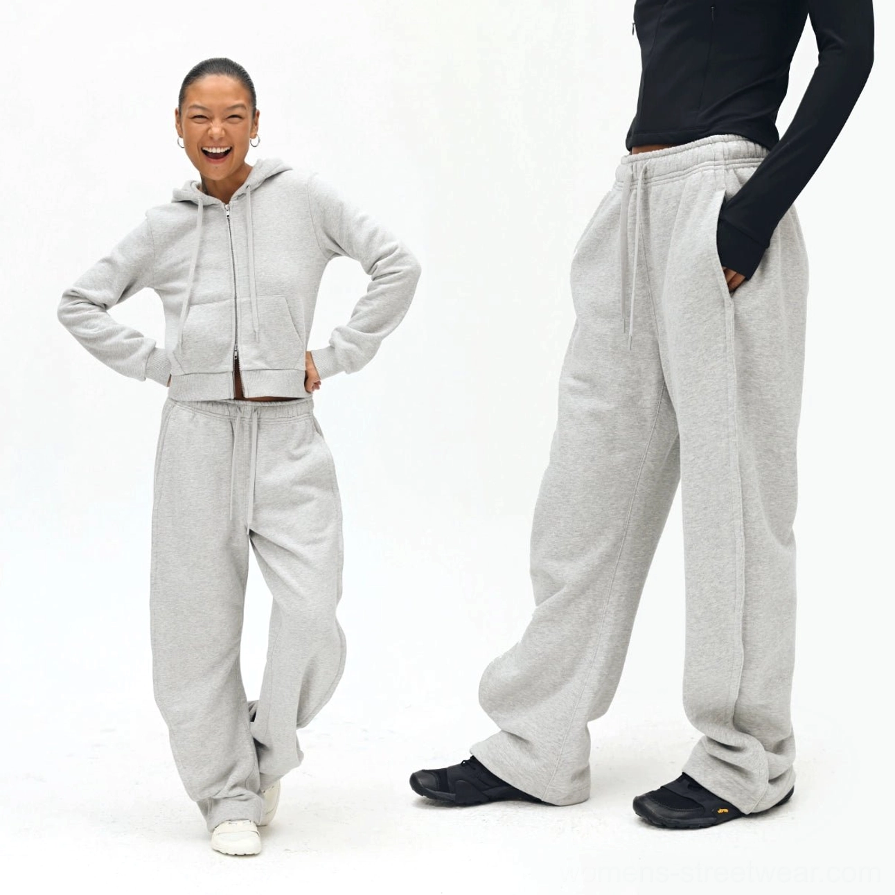 Gray twill sweatpants styling inspiration - casual daily wear streetwear essentials outfit ideas