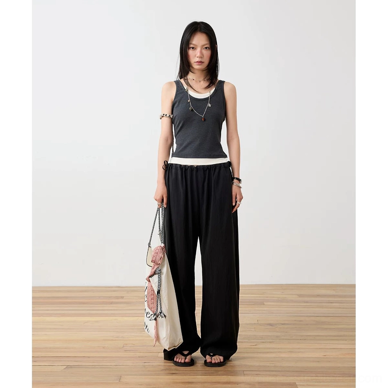 Gray and white contrast layered scoop neck fitted streetwear tank top color option