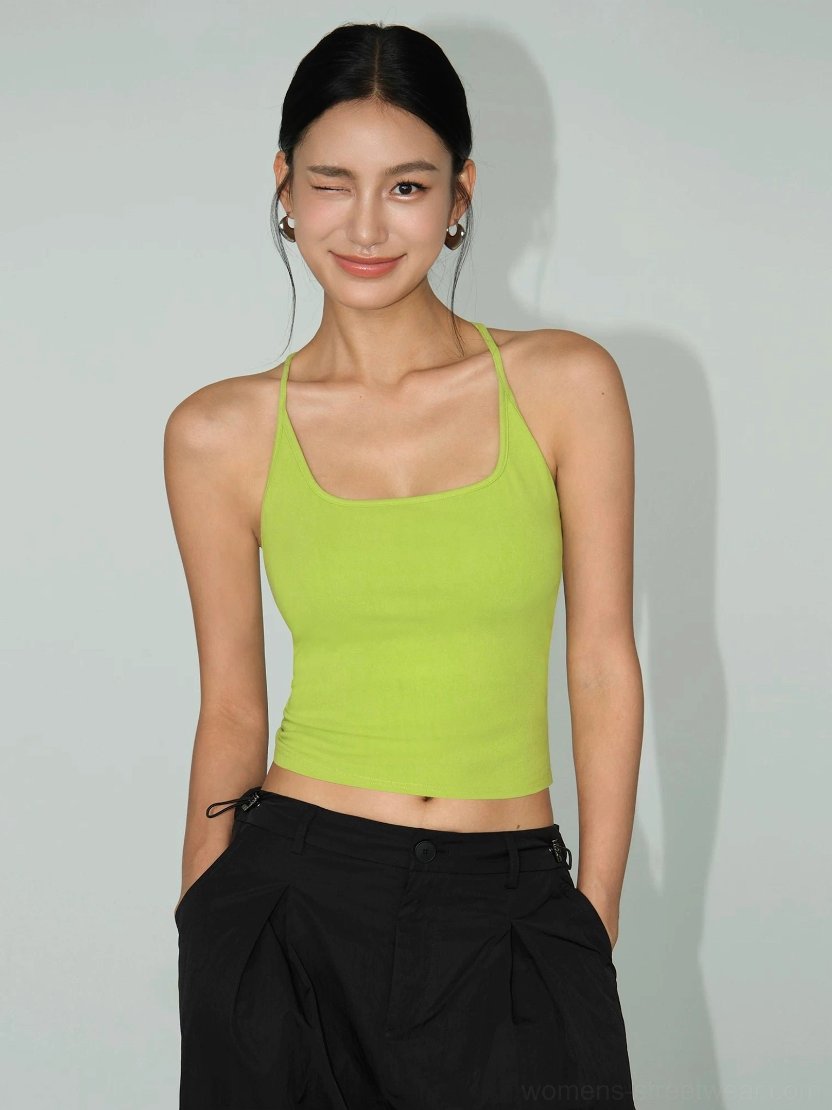 Green Fruit fitted square neck racerback knit crop tank for women color option product view