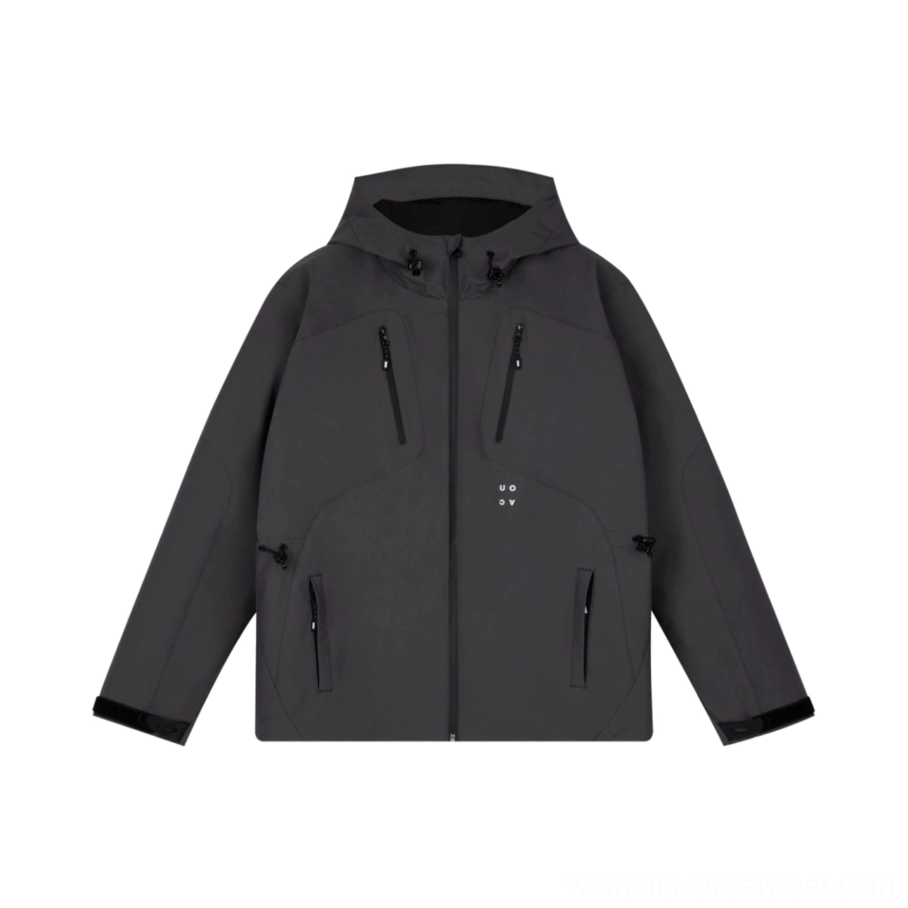 Grey outdoor padded hooded jacket colorway with relaxed utility fit for everyday Gorpcore outfits