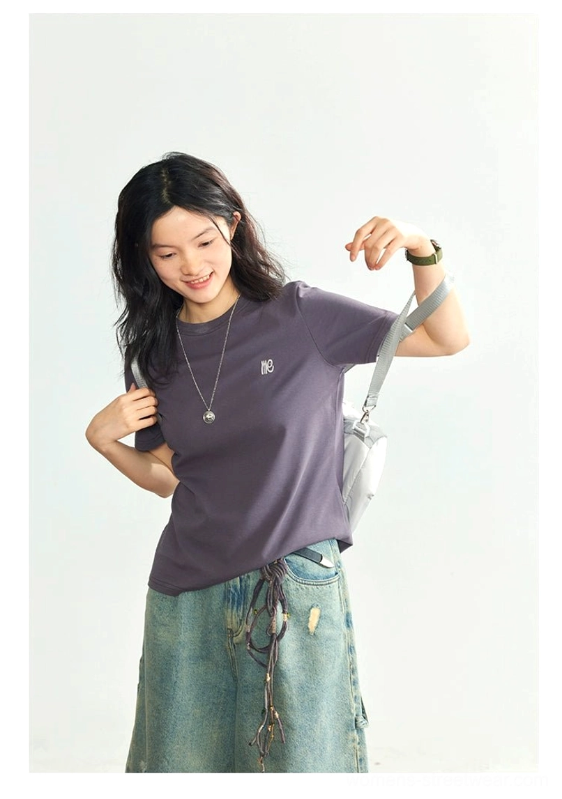 Heather gray minimalist embroidered logo crew neck t-shirt pre-shrunk consistent sizing quality