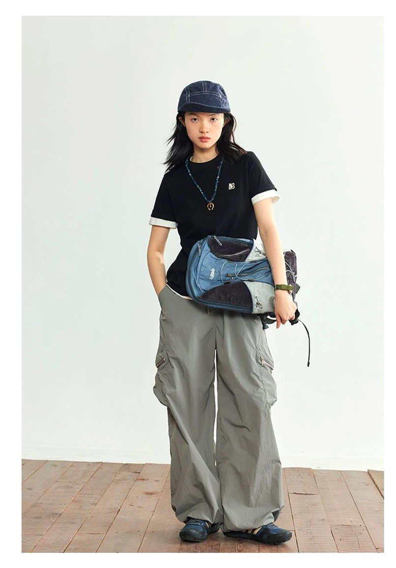 Heather gray minimalist embroidered logo crew neck t-shirt refined silhouette flattering proportions