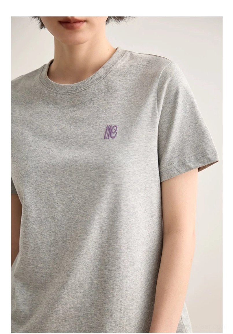 Heather gray minimalist embroidered logo crew neck t-shirt side profile relaxed fit styling