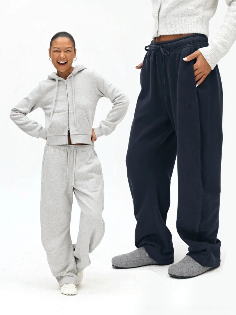 Gray and navy loungewear collection - wide leg drawstring sweatpants with minimalist styling inspiration