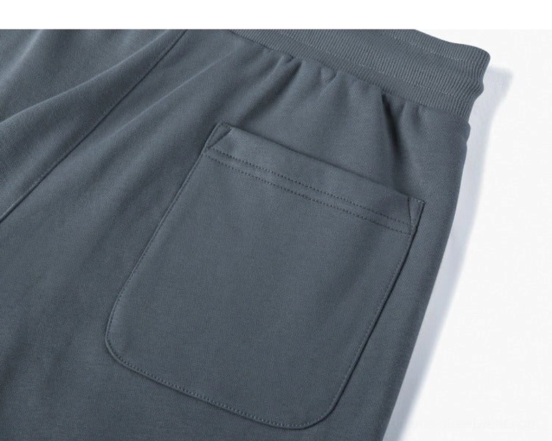 Heavyweight cotton blend raw hem drawstring shorts construction detail