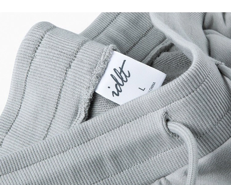 Heavyweight cotton blend drawstring sweat shorts fabric and stitching detail