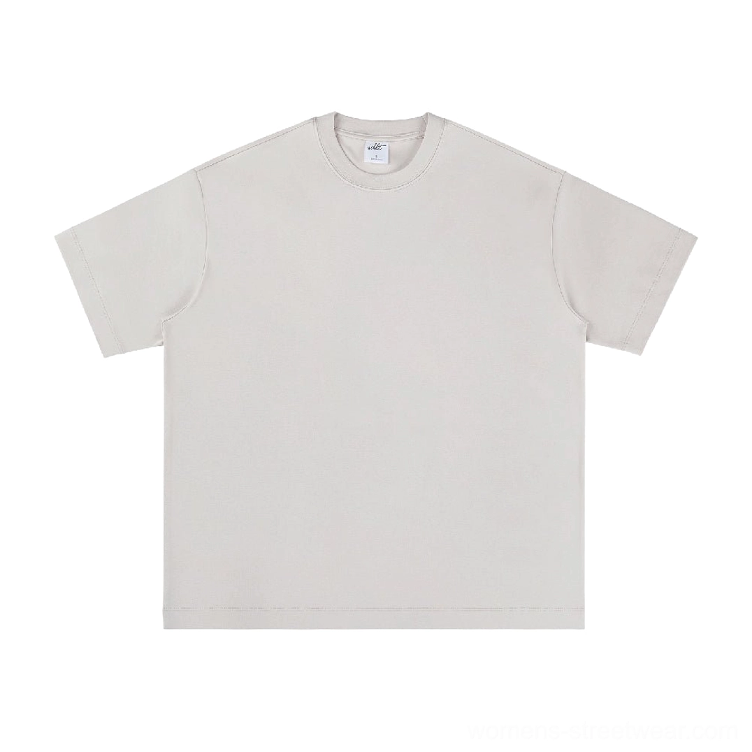Ash beige heavyweight silk-finish oversized cotton streetwear tee front flat lay with relaxed fit