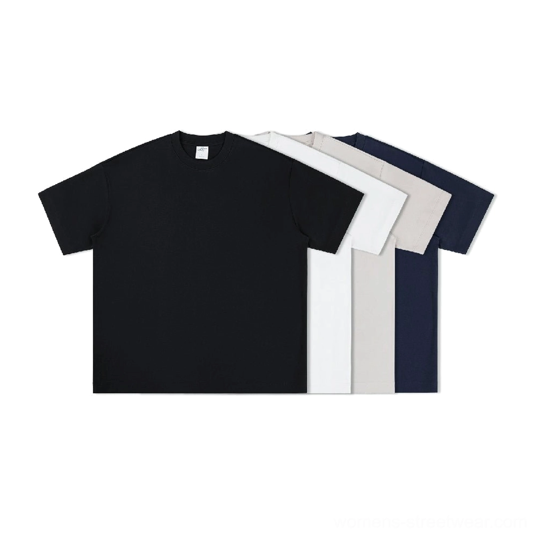Black white ash beige and navy silk-finish oversized cotton streetwear tee color selection