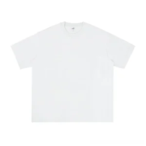 White heavyweight silk-finish oversized cotton crew neck streetwear tee front flat lay