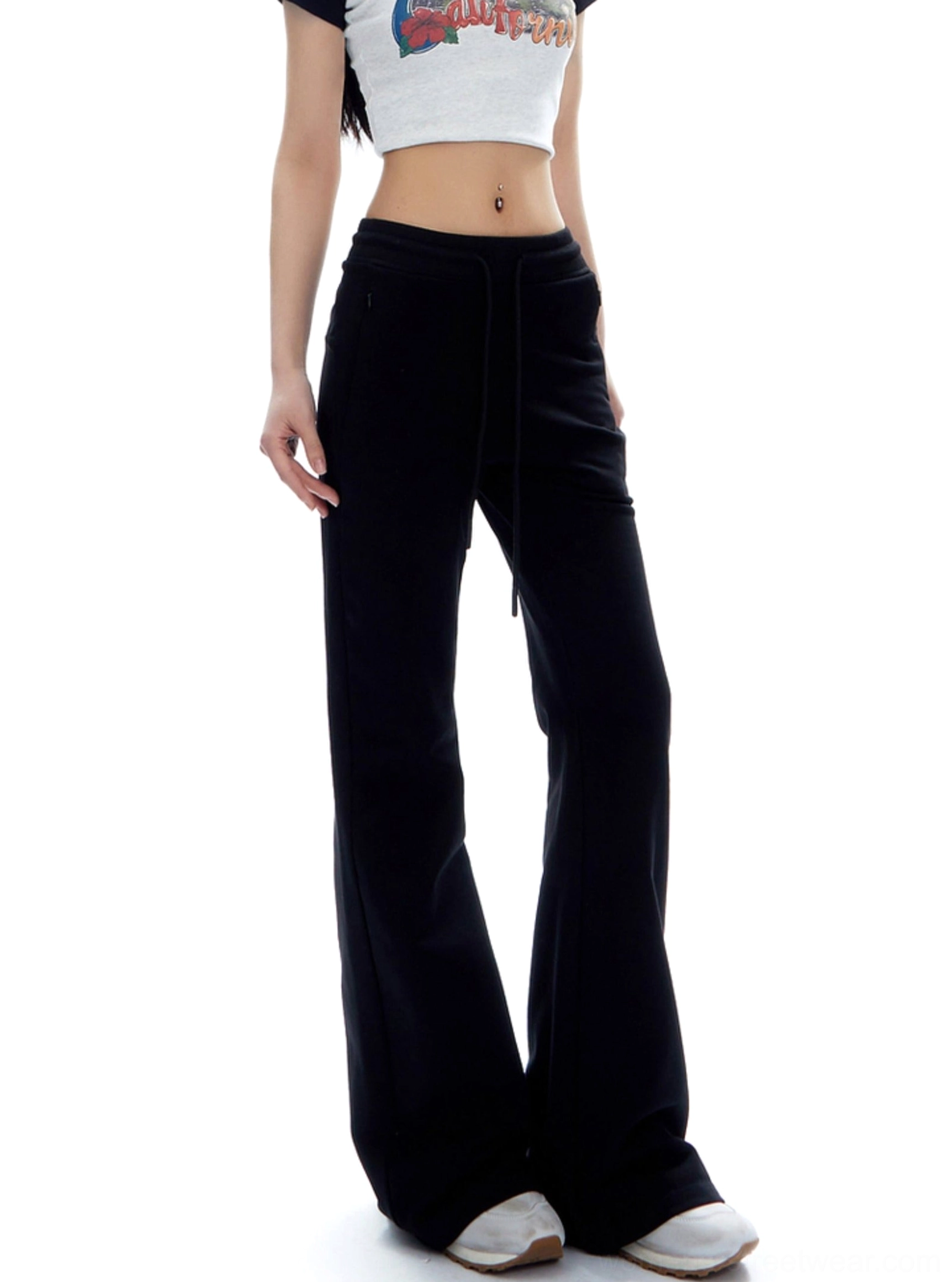 High-waist flared sweatpants product image emphasizing the elongated leg shape and clean vertical construction