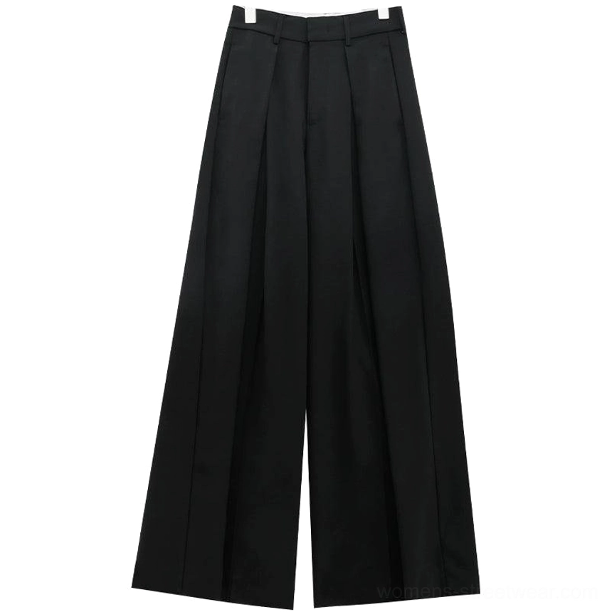 Black fleece-lined high-waist wide-leg palazzo streetwear pants color option