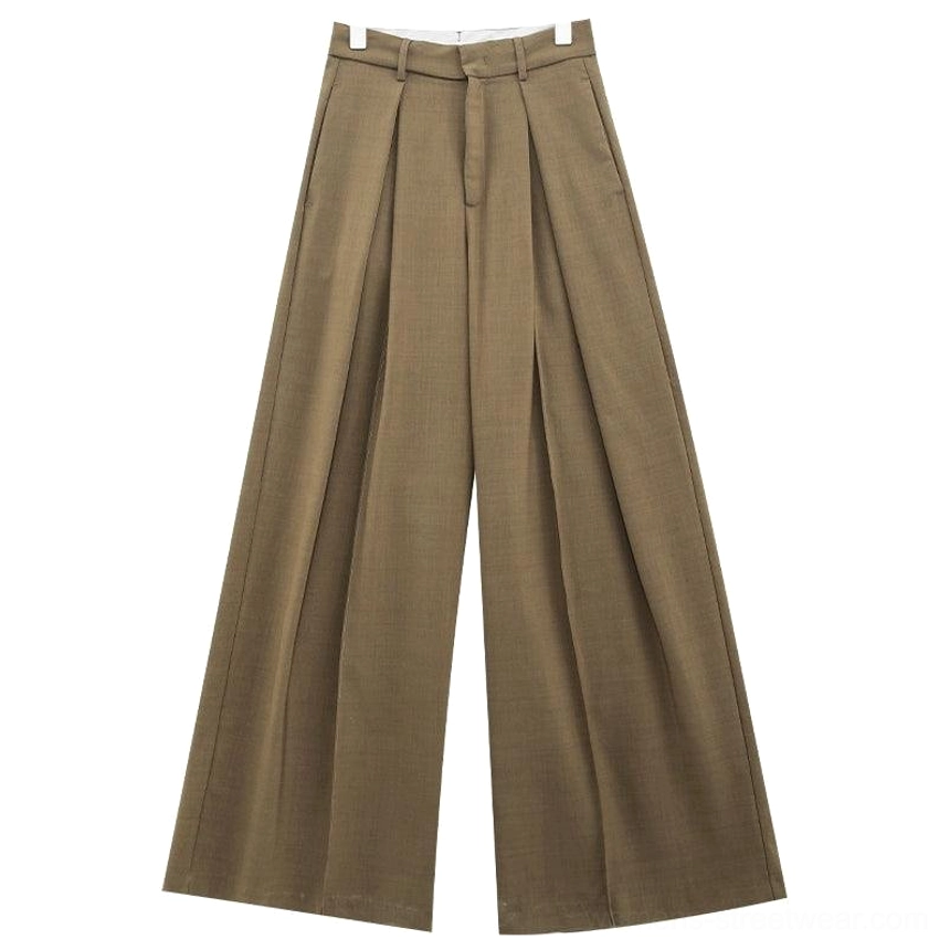 Coffee fleece-lined high-waist wide-leg palazzo streetwear pants color option