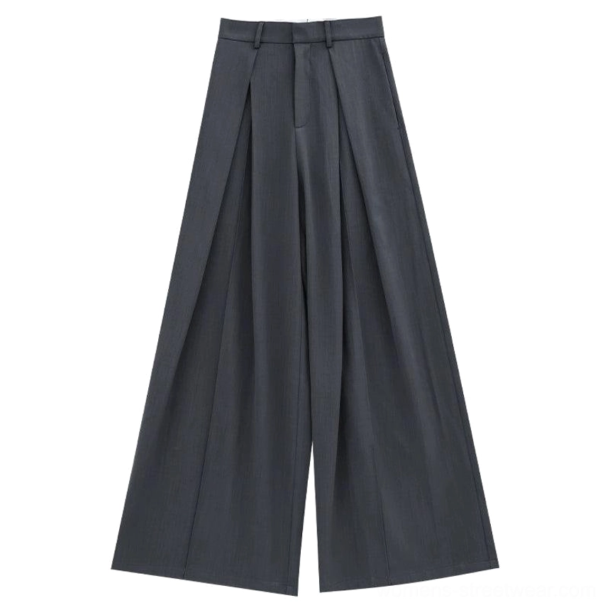 Gray fleece-lined high-waist wide-leg palazzo streetwear pants color option