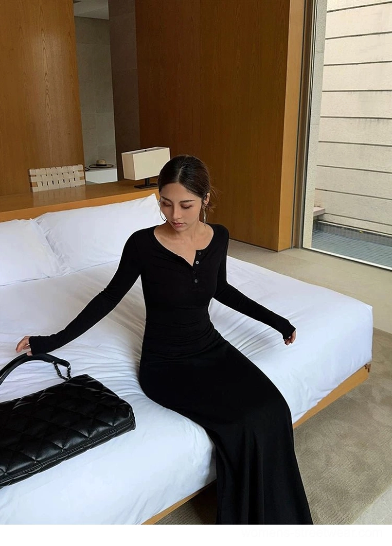 High-waisted black and charcoal jersey maxi skirt full-length streetwear fashion product view