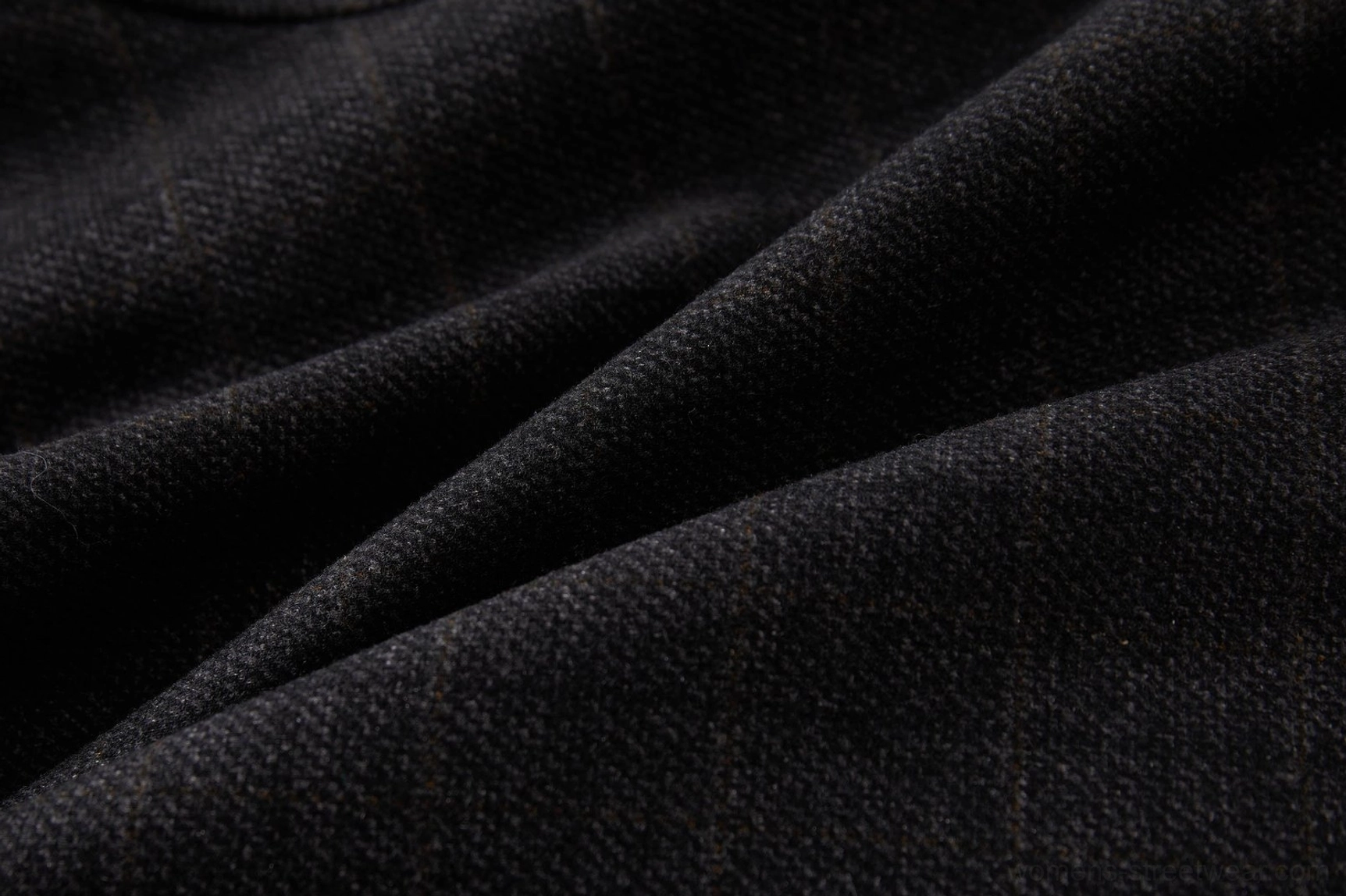 Modern high-waisted dark grey plaid wide-leg trousers designed for Korean streetwear and minimalist fashion styling