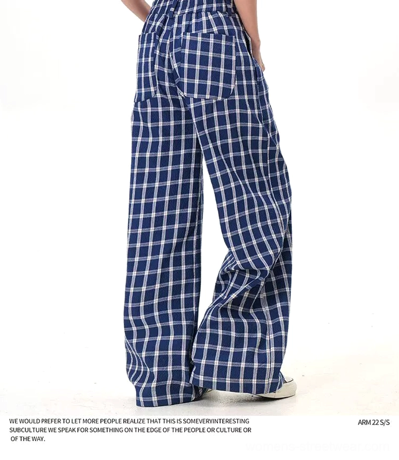 Additional product image of high-waisted plaid wide-leg pants designed for contemporary Y2K and Seoul streetwear outfits