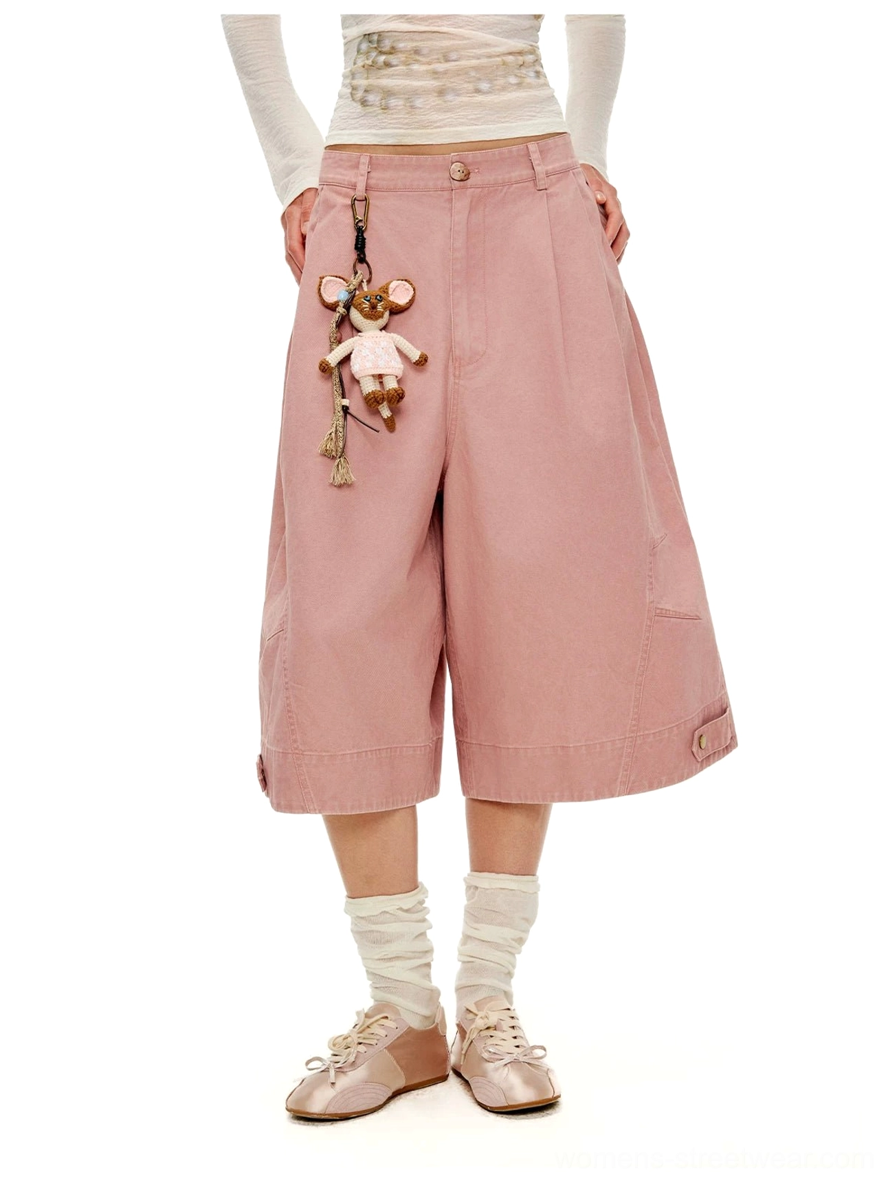 Wide cropped sailor culottes with adjustable button hem tabs product view