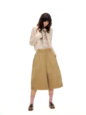 Cookie Brown high-waisted wide sailor culottes front three-quarter view showing pleated waist and cropped wide legs