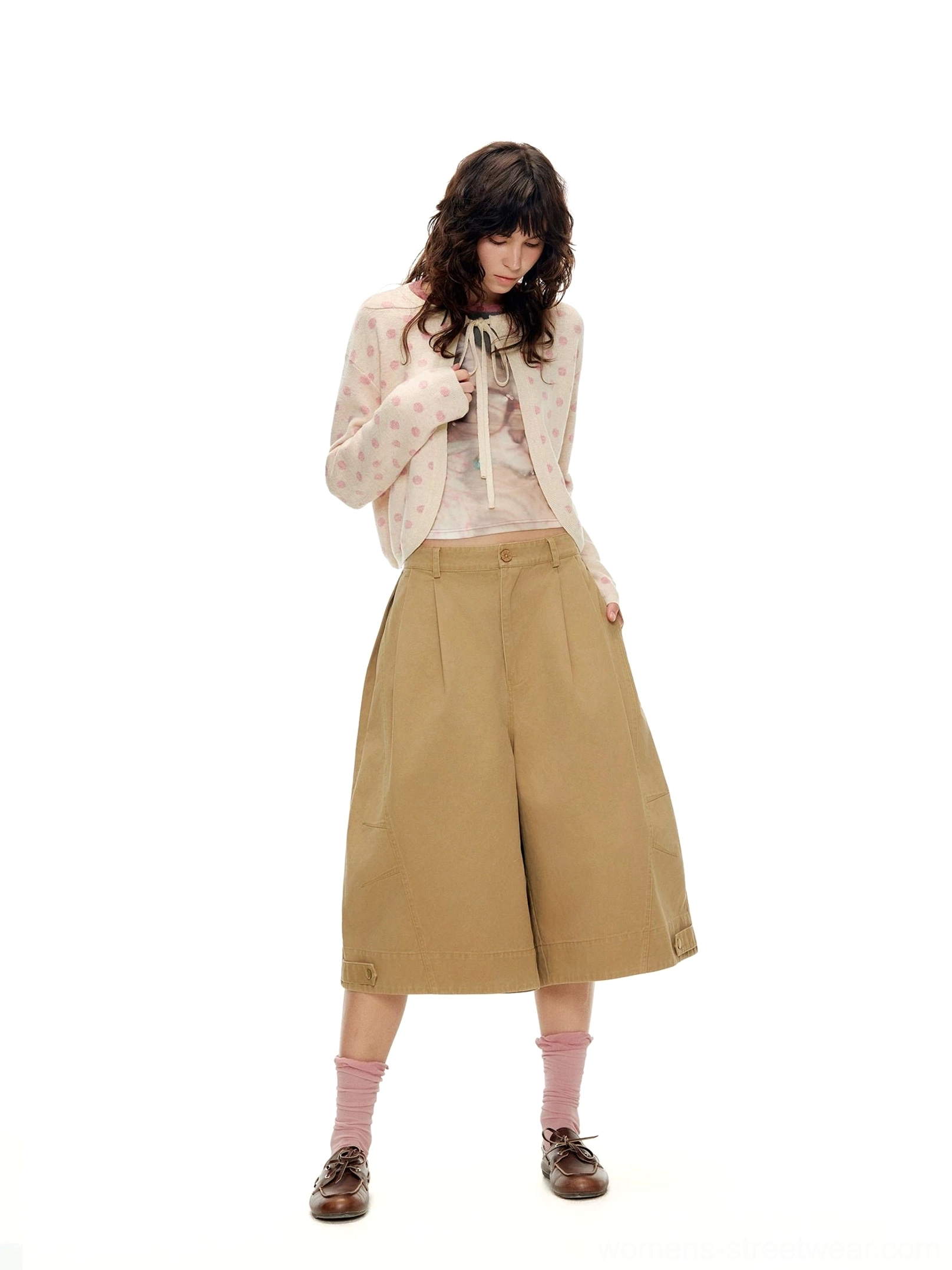 Cookie Brown high-waisted wide sailor culottes front three-quarter view showing pleated waist and cropped wide legs