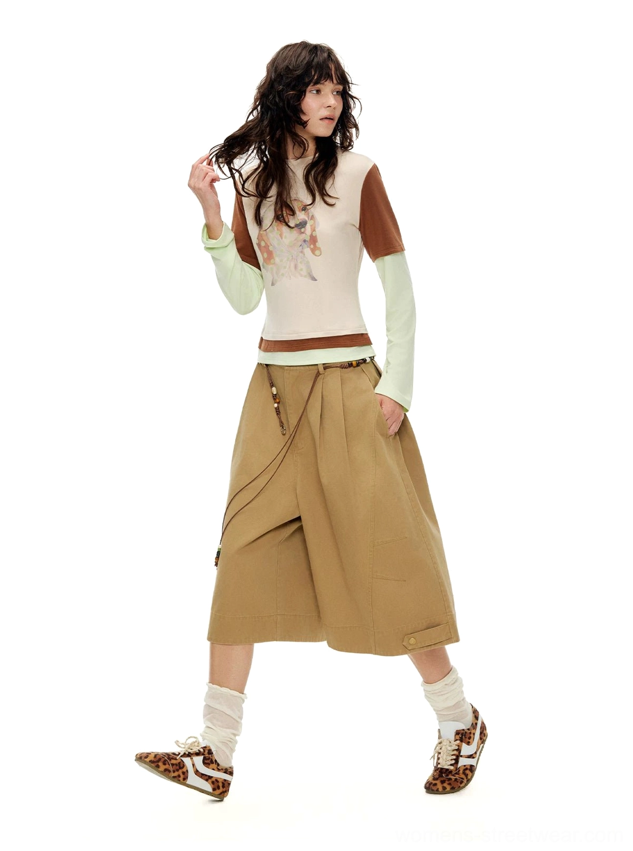 High-waisted wide sailor culottes in washed cotton twill detailed product view