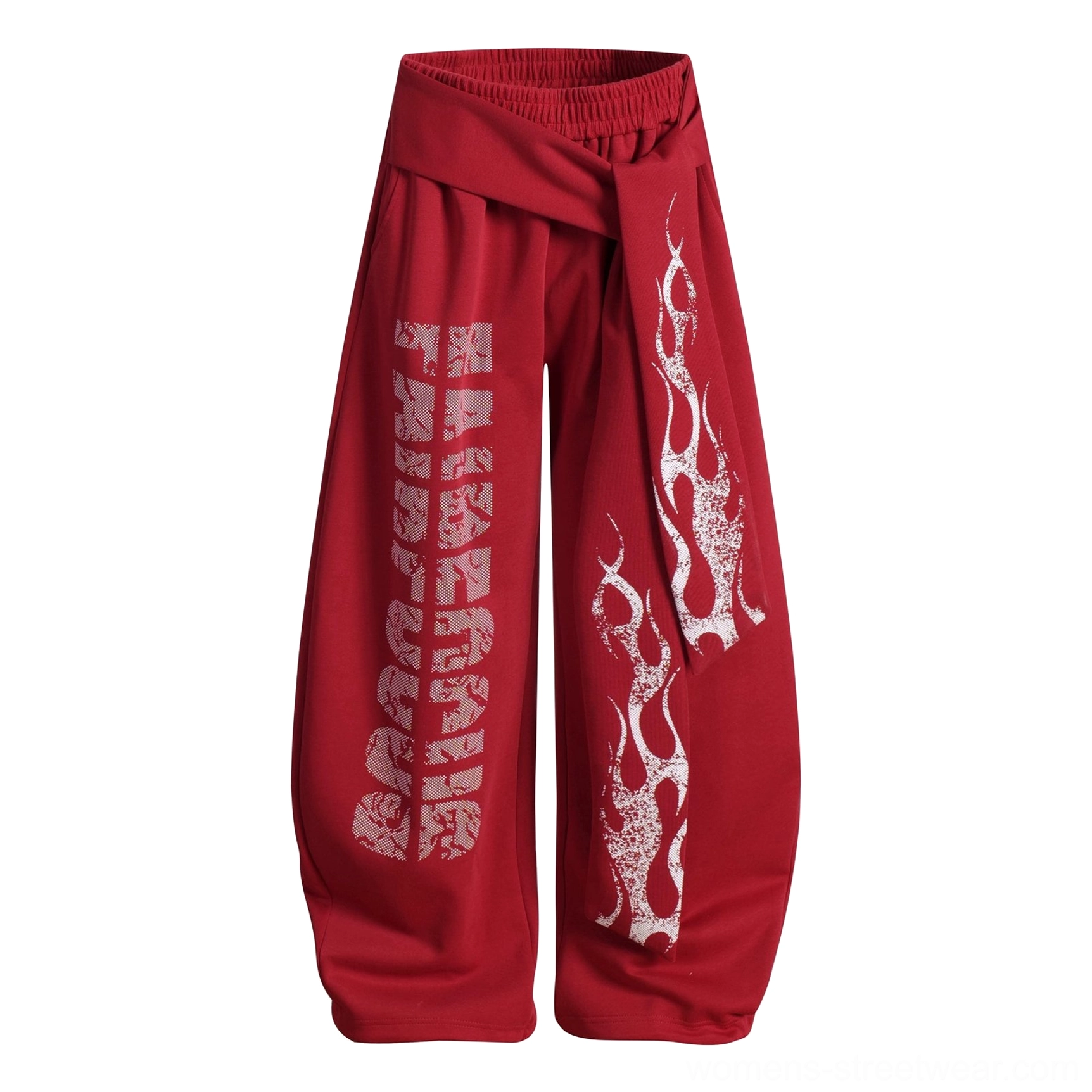 Inferno wrap wide-leg fleece streetwear sweatpants oversized long-leg fit with flame graphic street style design