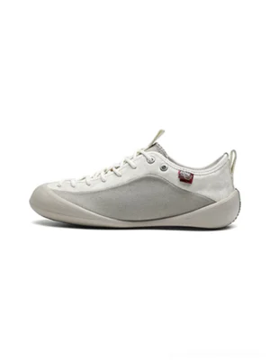 Ivory mesh-panel canvas low-top sneakers in white gray shown in left side product view