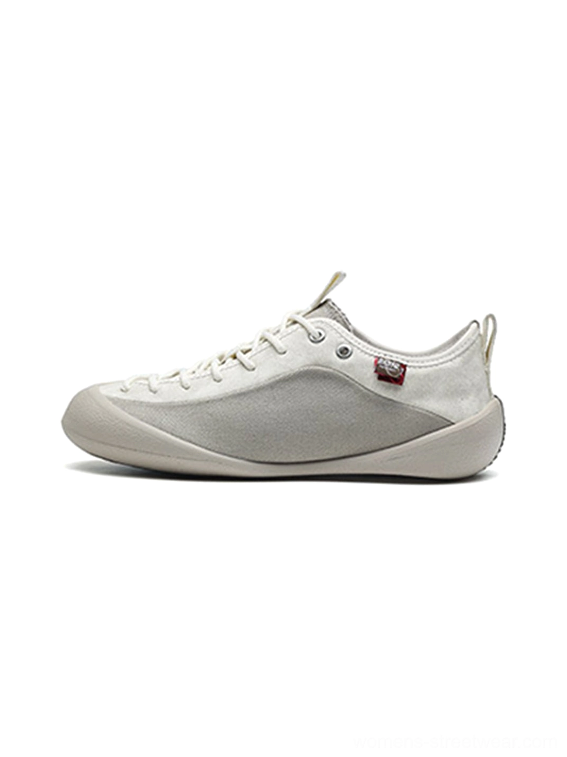 Ivory mesh-panel canvas low-top sneakers in white gray shown in left side product view