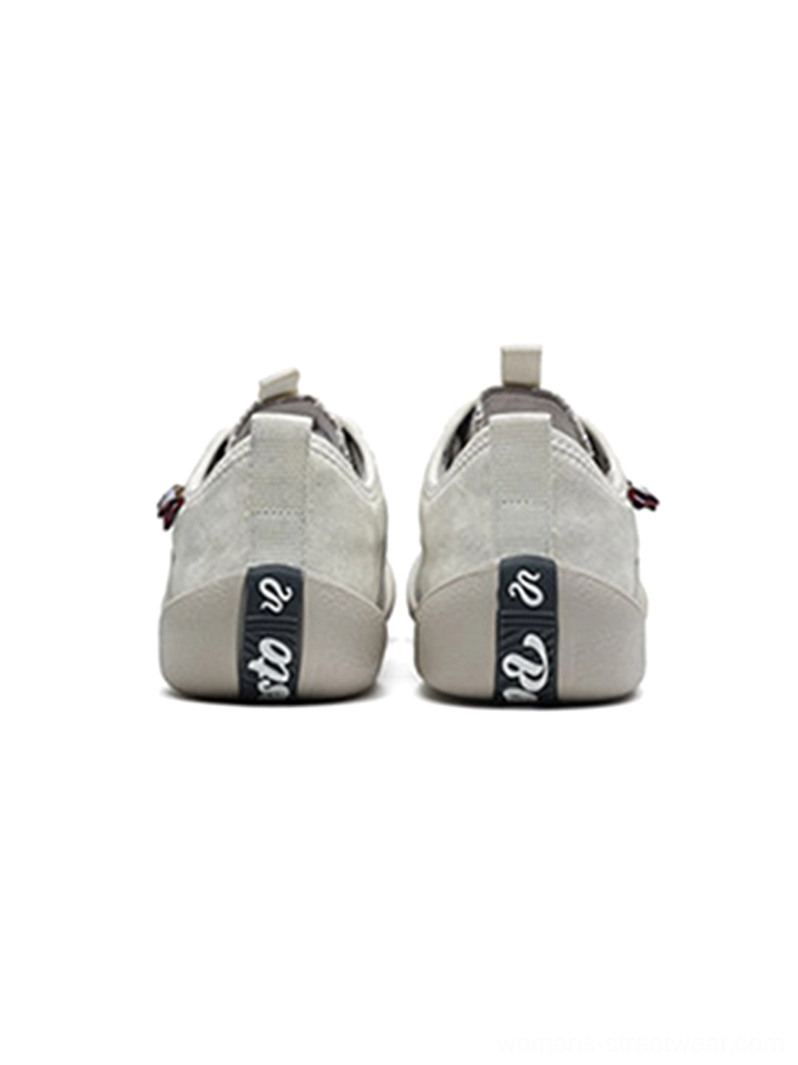 Rear view of ivory mesh-panel canvas low-top sneakers in white gray showing heel counter details