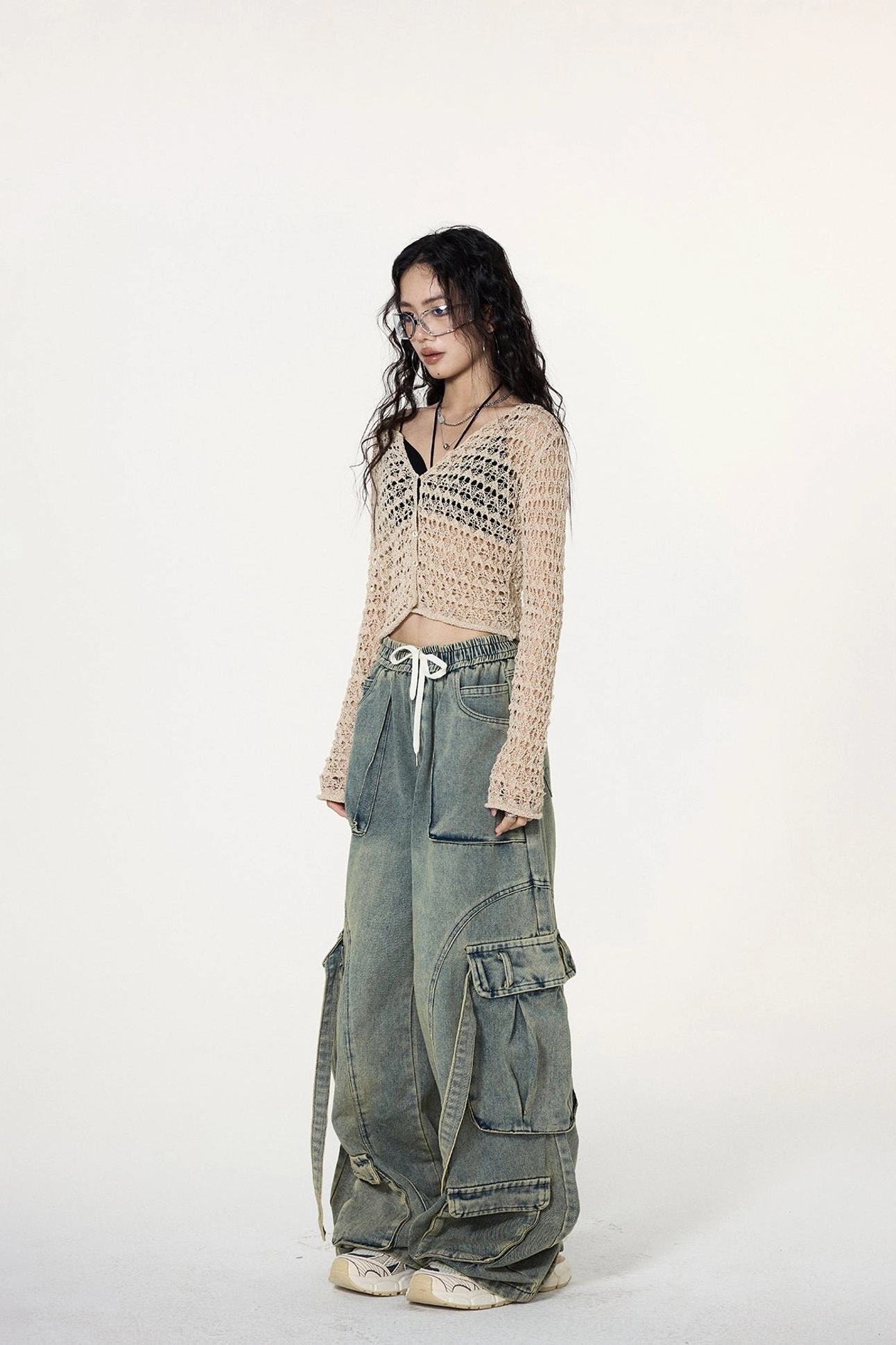 Khaki crochet button cardigan product image for Y2K, Acubi, and contemporary Seoul-inspired streetwear outfits