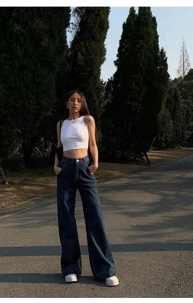 Khaki cropped tank top quiet luxury styling - sleeveless design paired with oversized tailored blazers for elevated minimal aesthetic and professional fashion looks