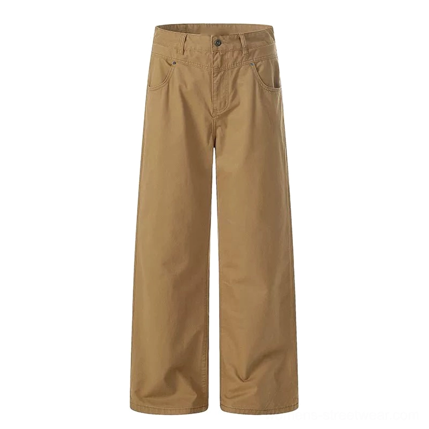 Khaki and smoky gray wide-leg chino pants with oversized relaxed fit for contemporary streetwear and Seoul-inspired fashion