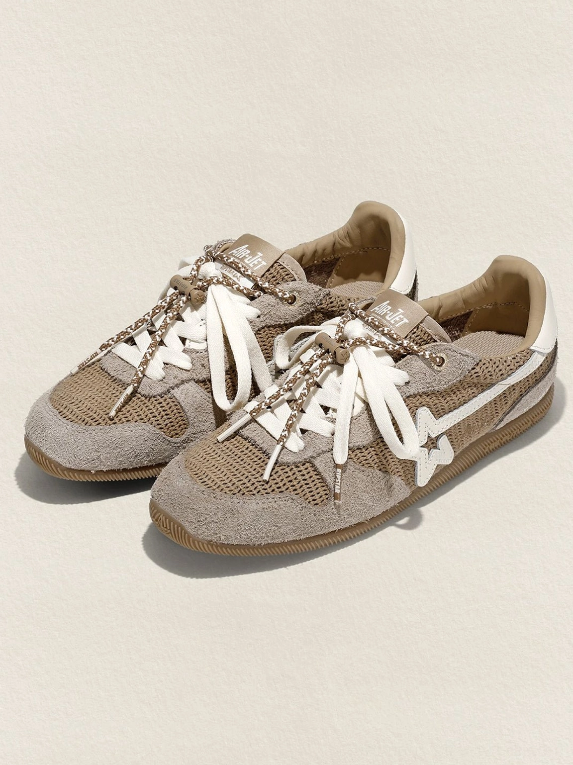 Khaki star German trainer sneakers product image with mixed-material panels and contemporary unisex styling