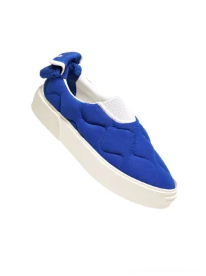 Klein blue padded quilted slip-on skate shoe with elastic ribbed collar and thick white rubber outsole