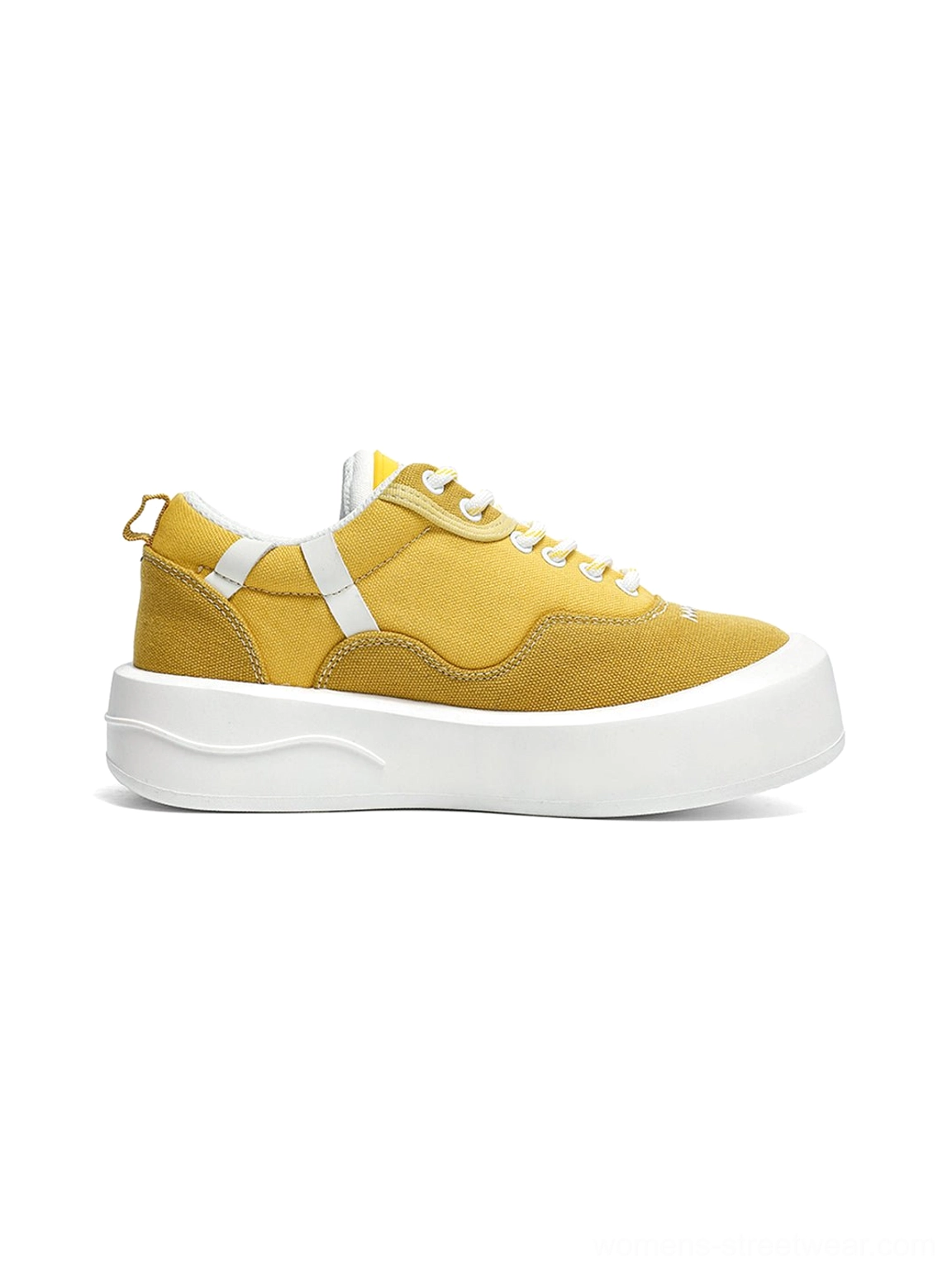 Playful Korean fashion inspired colorblock canvas sneakers with bright accents and oversized white sole