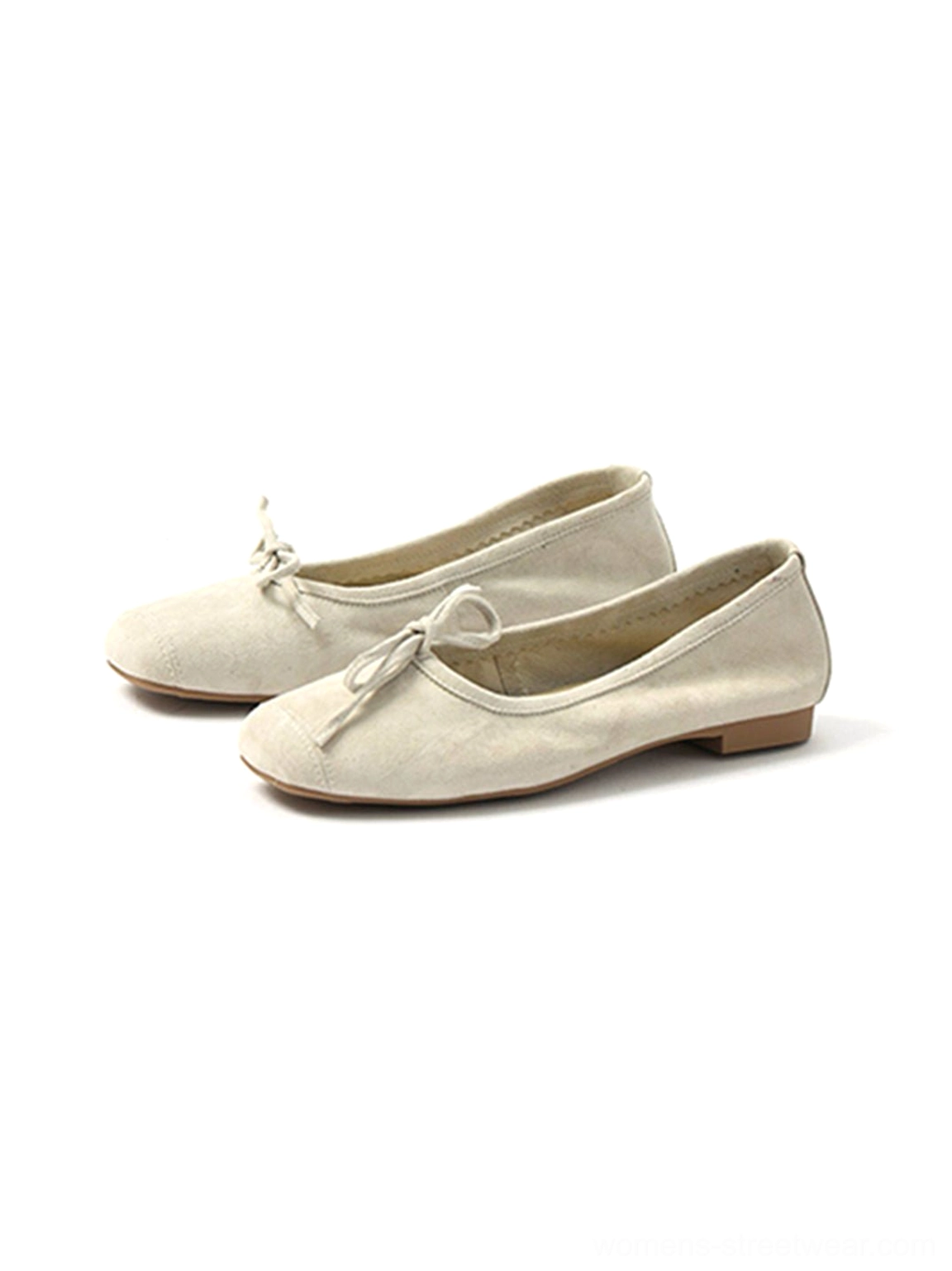 Korean fashion-inspired women's square-toe bow ballet flats for skirts, denim, and tailored looks
