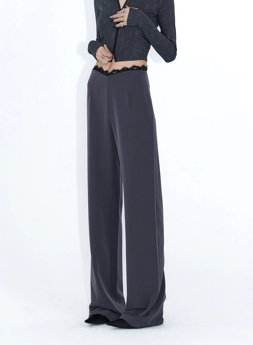 Lace waist wide-leg trousers full-length minimalist streetwear outfit inspiration