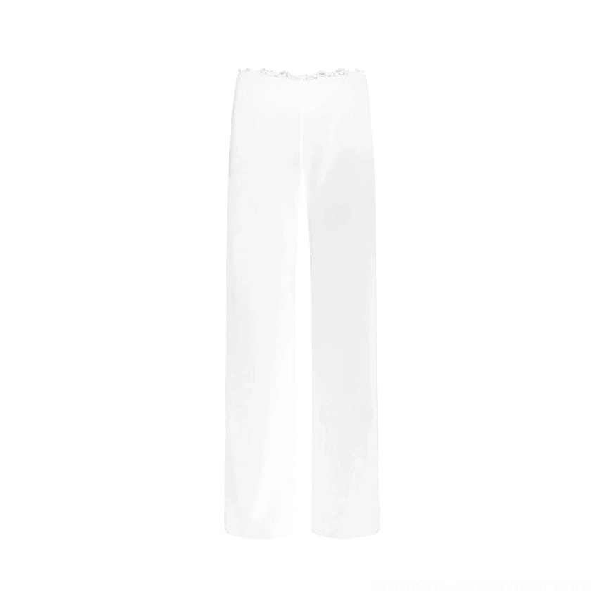 White high-rise wide-leg streetwear trousers product color view with elegant full-length fit