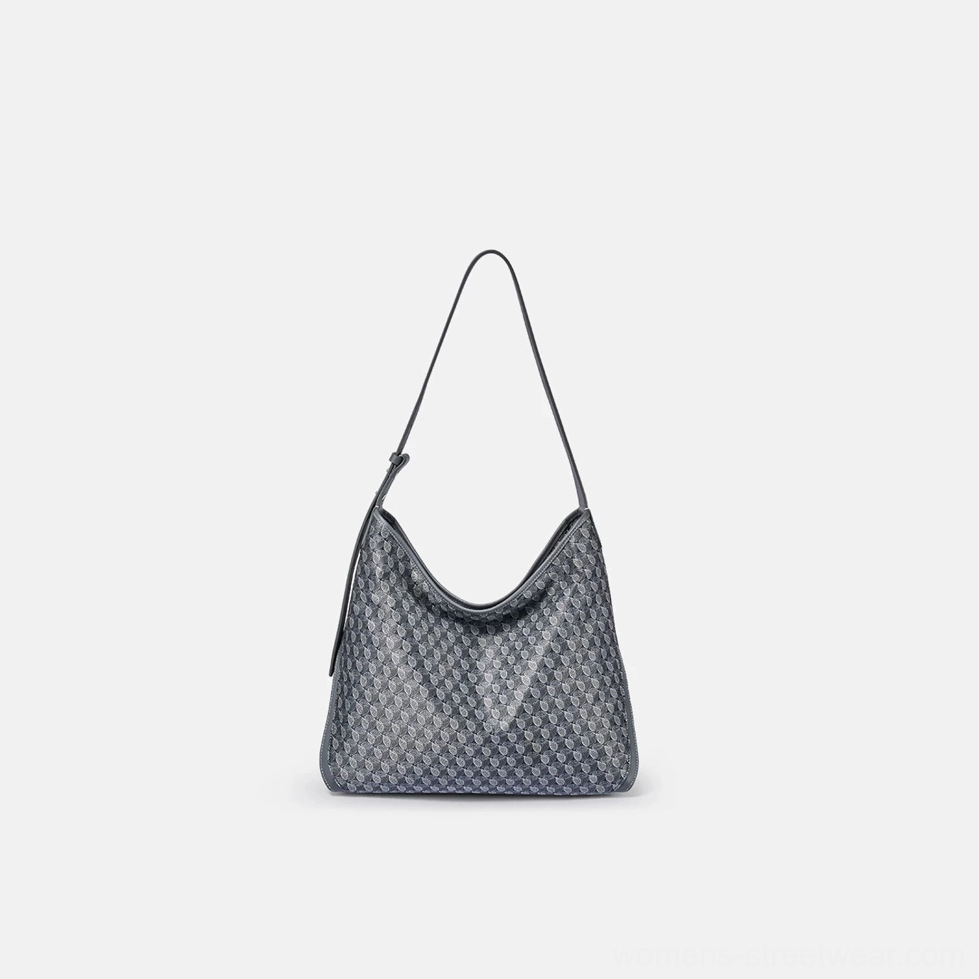 Dark gray large monogram patterned slouchy hobo shoulder bag with matching gray shoulder strap