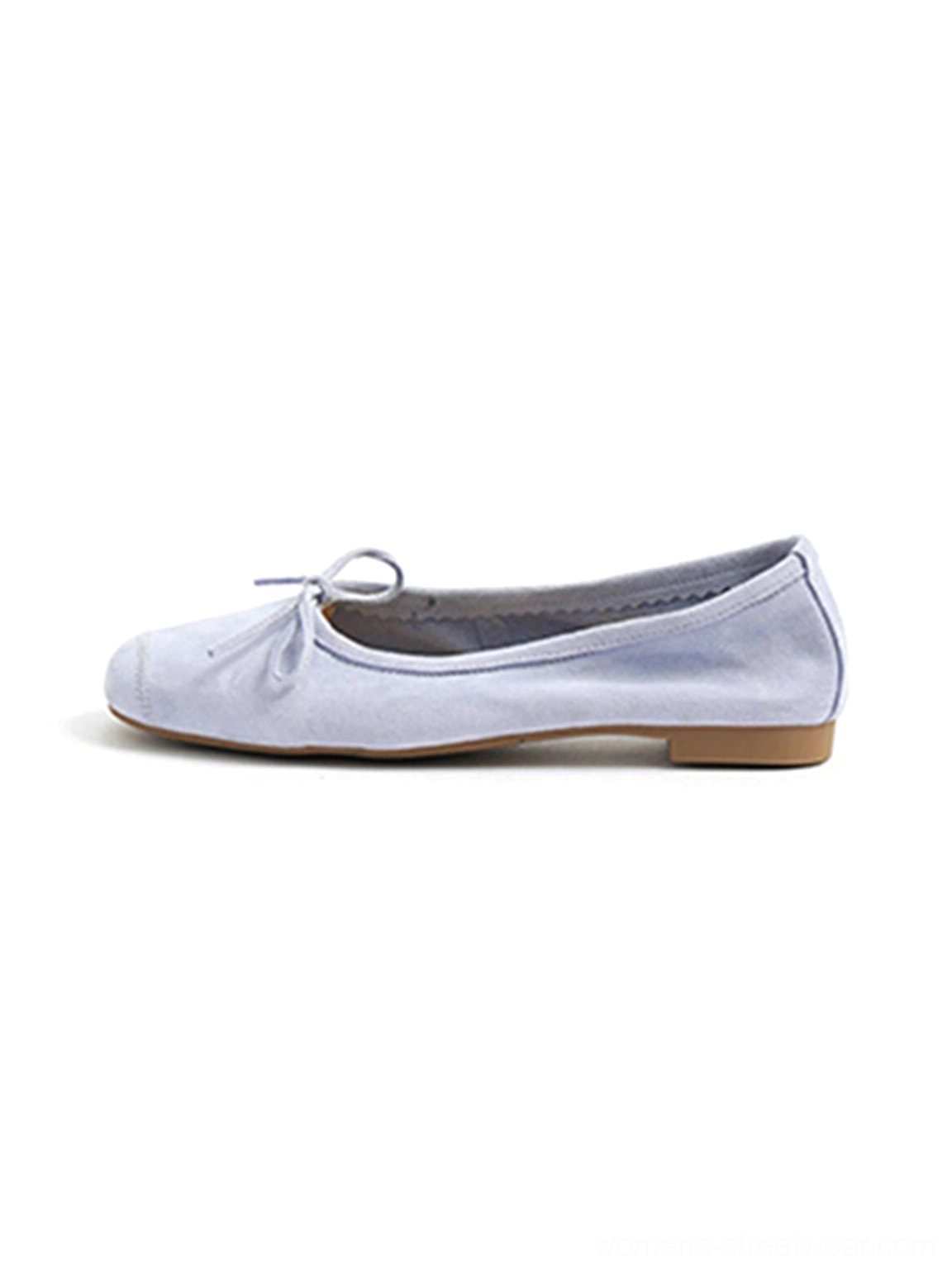 Lavender purple square-toe bow ballet flat with soft matte finish and low flat sole