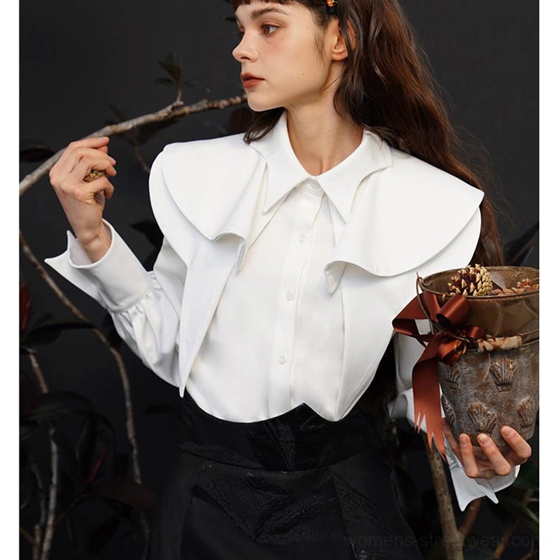 Layered pointed collar fox charm blouse designed for dark academia, romantic streetwear, and Seoul style looks
