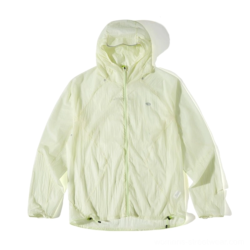 Lemon Green ultra-light UV protection windbreaker jacket with hood, water-repellent shell, and technical streetwear fit