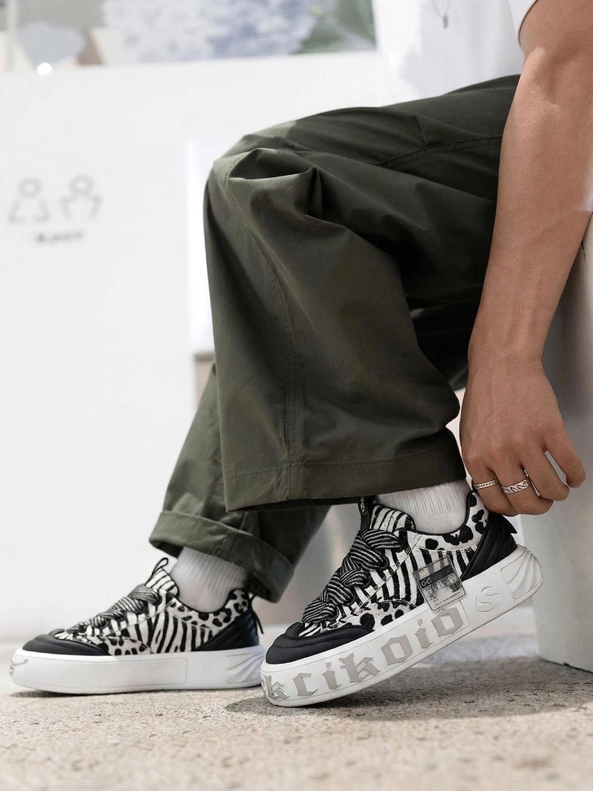 Leopard and zebra print chunky skate sneakers product detail for women's streetwear styling