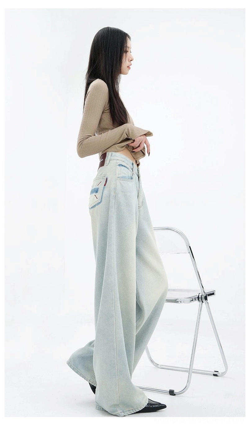 Light blue loose-fit wide-leg jeans offering comfortable movement and contemporary Seoul streetwear style