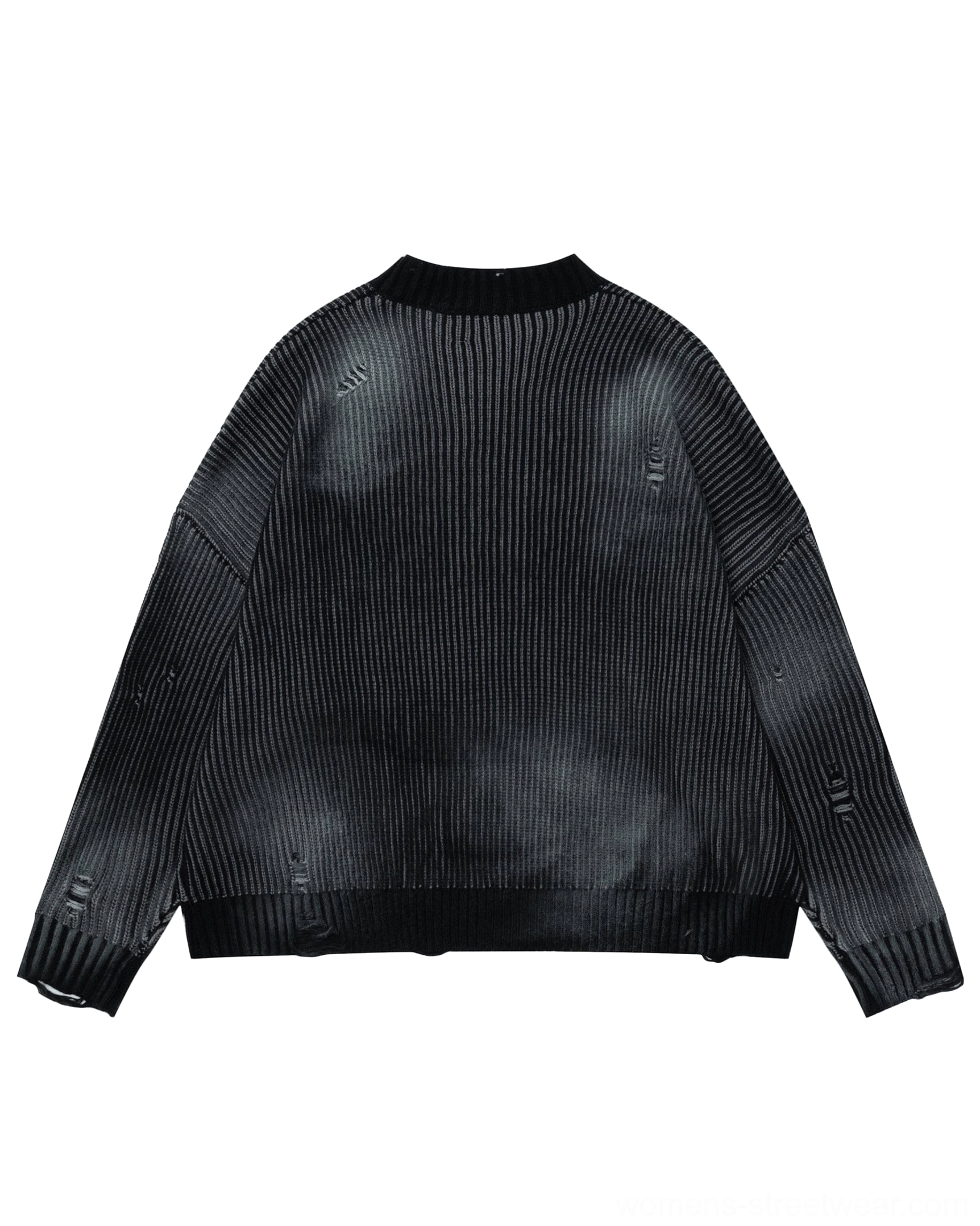 Light gray oversized ribbed sweater with faded finish and minimalist streetwear logo detail